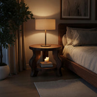 Solid Wood Nightstand Round With Curved Legs Bedroom, view 5