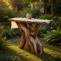 Solid Wood Teak Outdoor Table Solid Console Live Edge Design Entryway, view 5