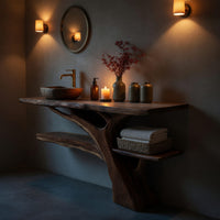 Solid Wood Live Edge Vanity Mid Century Solid Bathroom Sculptural Bathroom, view 5