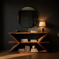 Crossed X-Base Console Table with Two Open Shelves, view 5