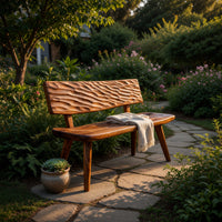 Solid Wood Outdoor Garden Bench With Carved Backrest Patio, view 5