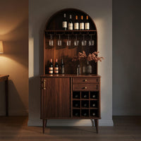 Solid Wood Bar Cabinet Classic Wine With Storage Dining Room, view 5