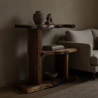 Solid Wood Standing Shelf Artistic Live Edge Entryway Storage, view 5