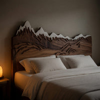 Solid Wood Headboard Rustic Style Mountain Carved Wall Art Bedroom, view 5