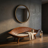 Mid Century Curved Cane Back Bench For Lounge Interior Area, view 5