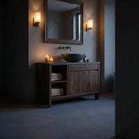 Solid Wood Bathroom Vanity Handcrafted Black With Open Shelves, view 5