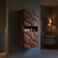Solid Wood Corner Wall Bathroom Shelf Cabinet Waves Design, view 5