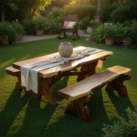 Solid Wood Teak Outdoor Table Rustic Picnic Bench Set Garden, view 5