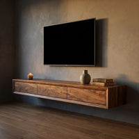 Wooden Floating Tv Stand With Side Branch Shaped Storage For Living, view 5