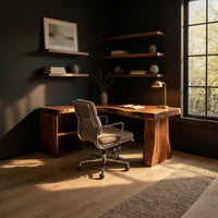 L-Shaped Corner Desk in Solid Hardwood with Shelves, view 5