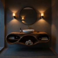 Solid Wood Bathroom Vanity With Oval Open Shelves Spa, view 5