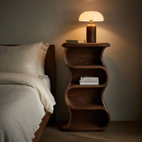 Solid Wood Nightstand Minimalist Sculptural With Open Shelf Bedroom, view 5