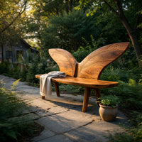 Solid Wood Outdoor Garden Bench With Butterfly Wing Backrest, view 5