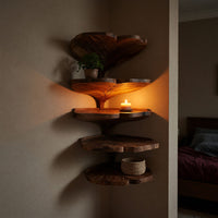 Solid Wood Corner Shelf Mid Century Leaf Shape Kitchen Wall Organizer, view 6