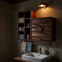 Solid Wood Bathroom Cabinet Scandinavian Wave Front Storage Guest Suite, view 6