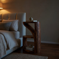 Solid Wood Nightstand Elegant With Sculptural Two Level Bedroom, view 6