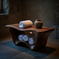 Solid Wood Teak Shower Bench Sculptural Two Tier Bathroom, view 6