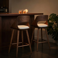 Solid Wood Bar Stool Mid Century Modern With Backrest Kitchen Home, view 6