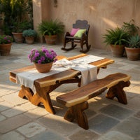 Solid Wood Teak Outdoor Table Rustic Picnic Bench Set Garden, view 6
