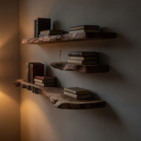 Solid Wood Natural Wood Floating Shelves Handcrafted Live Edge Shelf Christmas, view 6