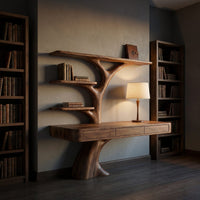 Organic Floating Desk With Branch Shaped Open Shelves For Workspace, view 6