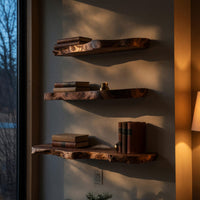 Solid Wood Natural Wood Floating Shelves Mid Century Live Edge Shelf, view 6