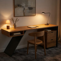 Hand-Cut Cantilever Desk in Solid Wood with Steel Leg, view 6