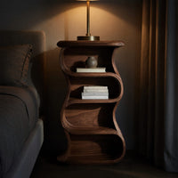 Solid Wood Nightstand Minimalist Sculptural With Open Shelf Bedroom, view 6