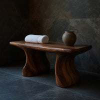 Solid Wood Teak Shower Bench Curved Bath Bathroom, view 6