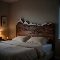 Solid Wood Headboard Rustic Style Mountain Carved Wall Art Bedroom, view 6