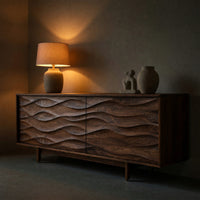 Solid Wood Sideboard With Carved Wave Front Panels Home, view 6