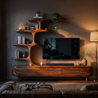 Contemporary Wood Tv Stand With Multi Tiered Shelves For Living, view 6
