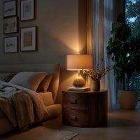 Solid Wood Nightstand Round Two Drawer Modern Bedroom, view 6