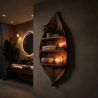 Solid Wood Corner Wall Bathroom Shelf Sculptural Leaf Spa Spaces, view 6
