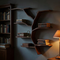 Solid Wood Wall Mounted Shelf Mid Century Living Room Storage, view 6