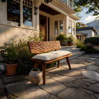 Solid Wood Outdoor Garden Bench With Carved Backrest Patio, view 6
