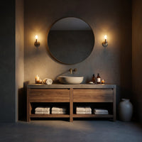 Solid Wood Bathroom Vanity Luxury With Open Shelf Storage, view 6