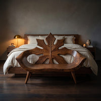 Modern Maple Leaf Carved Bench For Patio Interior Area, view 6