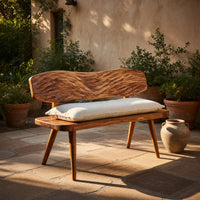 Solid Wood Outdoor Garden Bench With Wave Carved Backrest, view 6