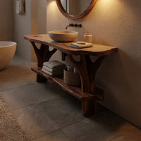 Solid Wood Live Edge Vanity Mid Century Bathroom Primary Bathroom, view 6