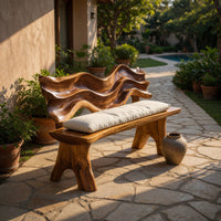 Solid Wood Outdoor Garden Bench Rustic Live Edge Entryway Accent Seating, view 6