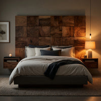Solid Wood Headboard Rustic Square Panel Modern Farmhouse Bedroom, view 6