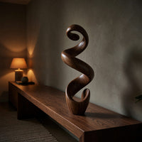 Solid Wood Sculpture Wall Art Rustic Large Twisted Spiral Floor Office, view 6