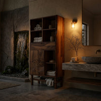 Solid Wood Bathroom Cabinet Curved Display Lake House, view 6