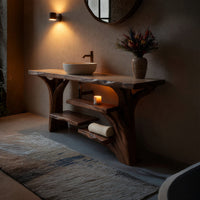 Solid Wood Live Edge Vanity Handcrafted Solid Bathroom Organic Spa Bathroom, view 6