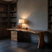 Modern Wooden Desk With Built In Bookshelves For Office Decor, view 6