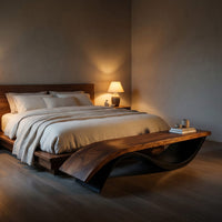 Handcrafted Wooden Bench With Unique Undulating Form For Living Room, view 6
