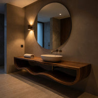 Solid Wood Bathroom Vanity With Floating Wave Shelf Modern Bath, view 6