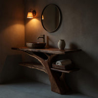 Solid Wood Live Edge Vanity Mid Century Solid Bathroom Sculptural Bathroom, view 6