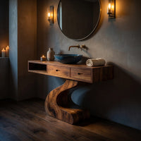 Solid Wood Bathroom Vanity Sculpted Modern, view 6
